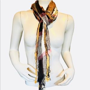 Purple yellow white patterned long scarf